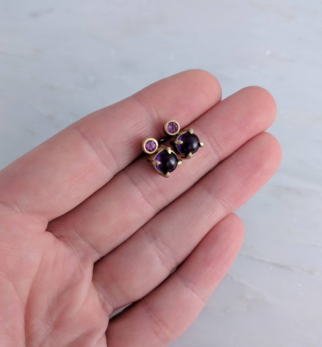 Amethyst + Garnet Earrings in 14K Yellow Gold