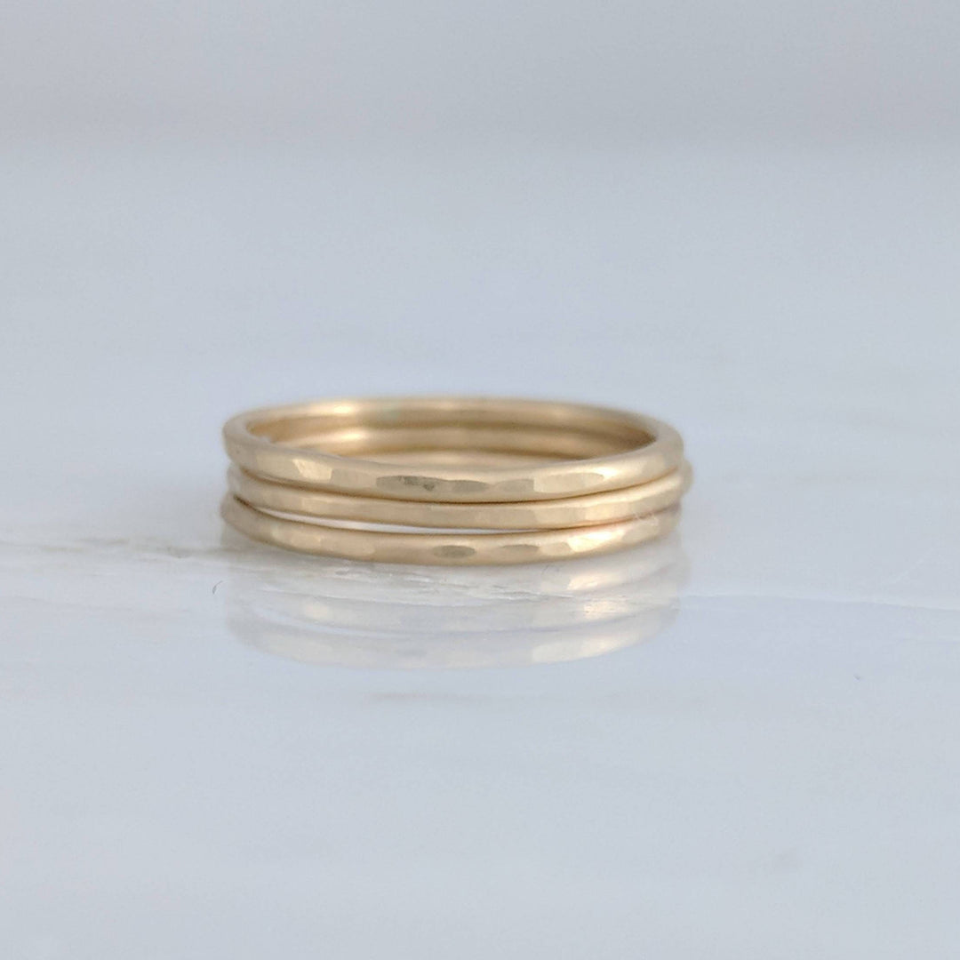 Set of 3 Hammered Stacking Rings | 14K Yellow Gold