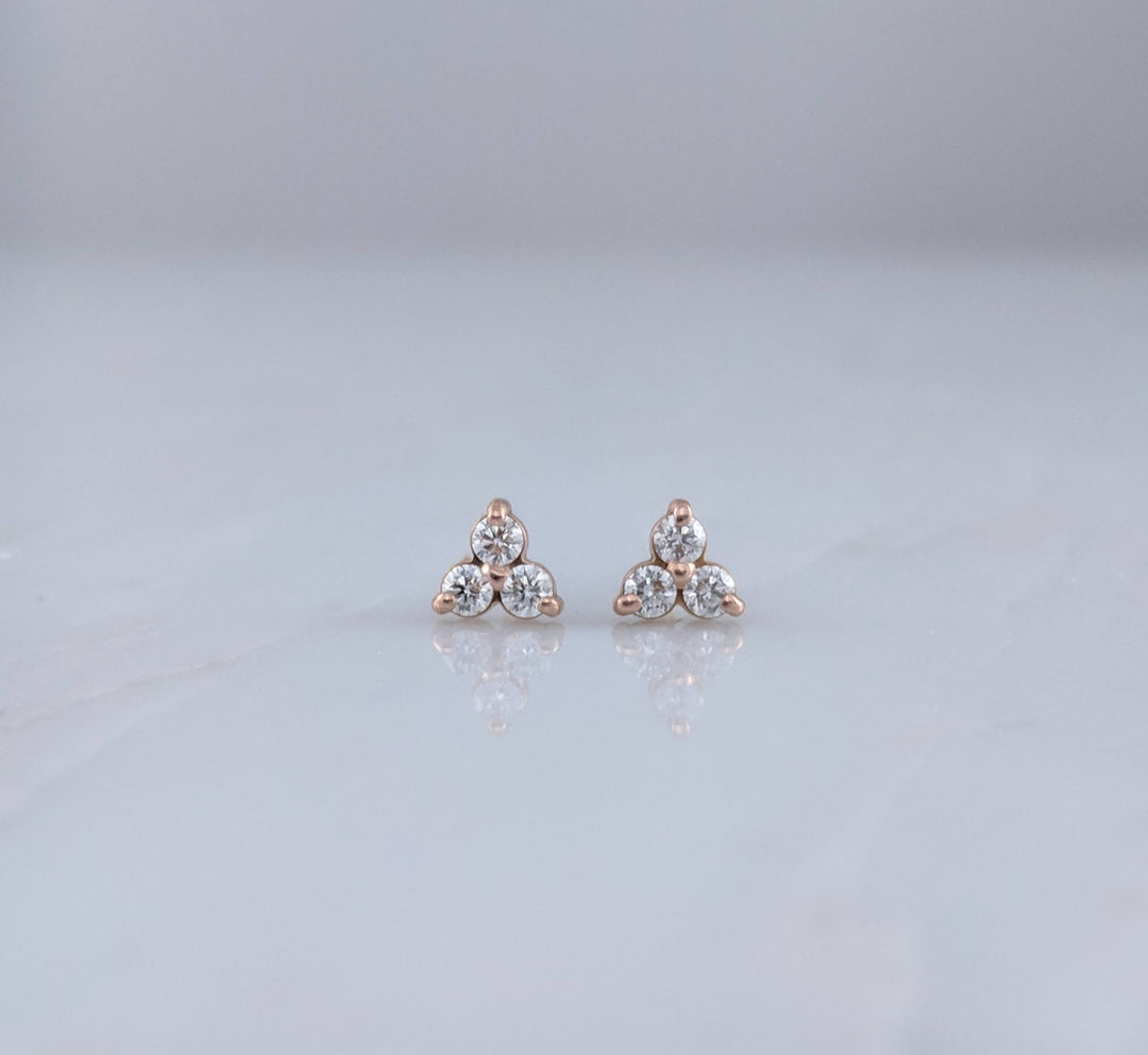 Tiny Diamond Trio Stud Earrings in 14K Rose Gold