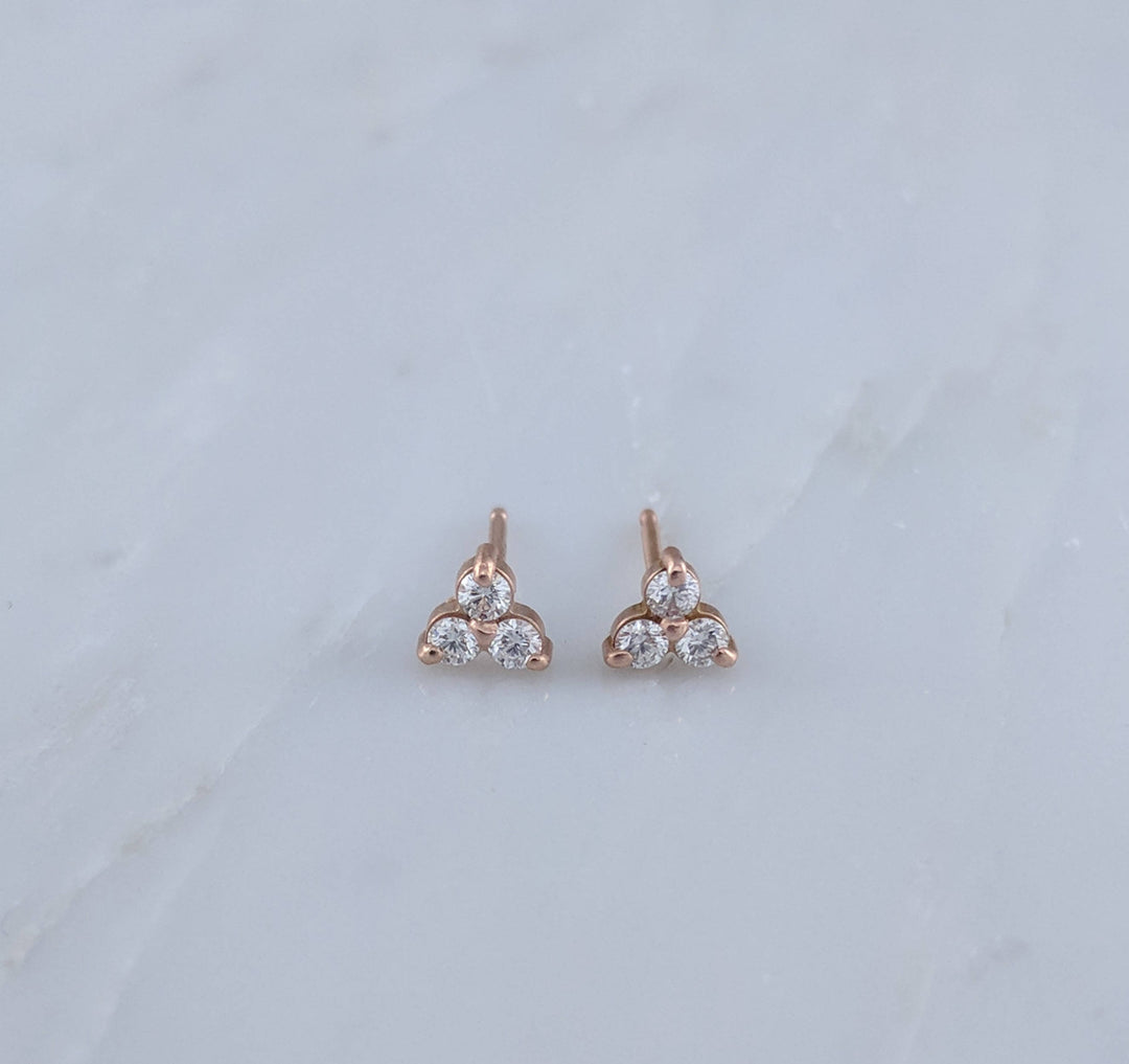 Tiny Diamond Trio Stud Earrings in 14K Rose Gold