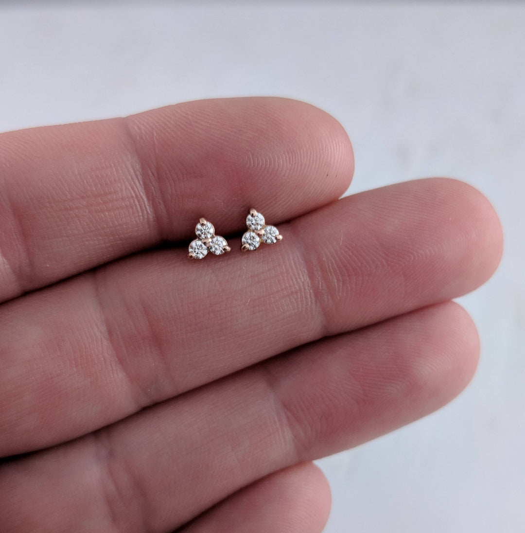 Tiny Diamond Trio Stud Earrings in 14K Rose Gold