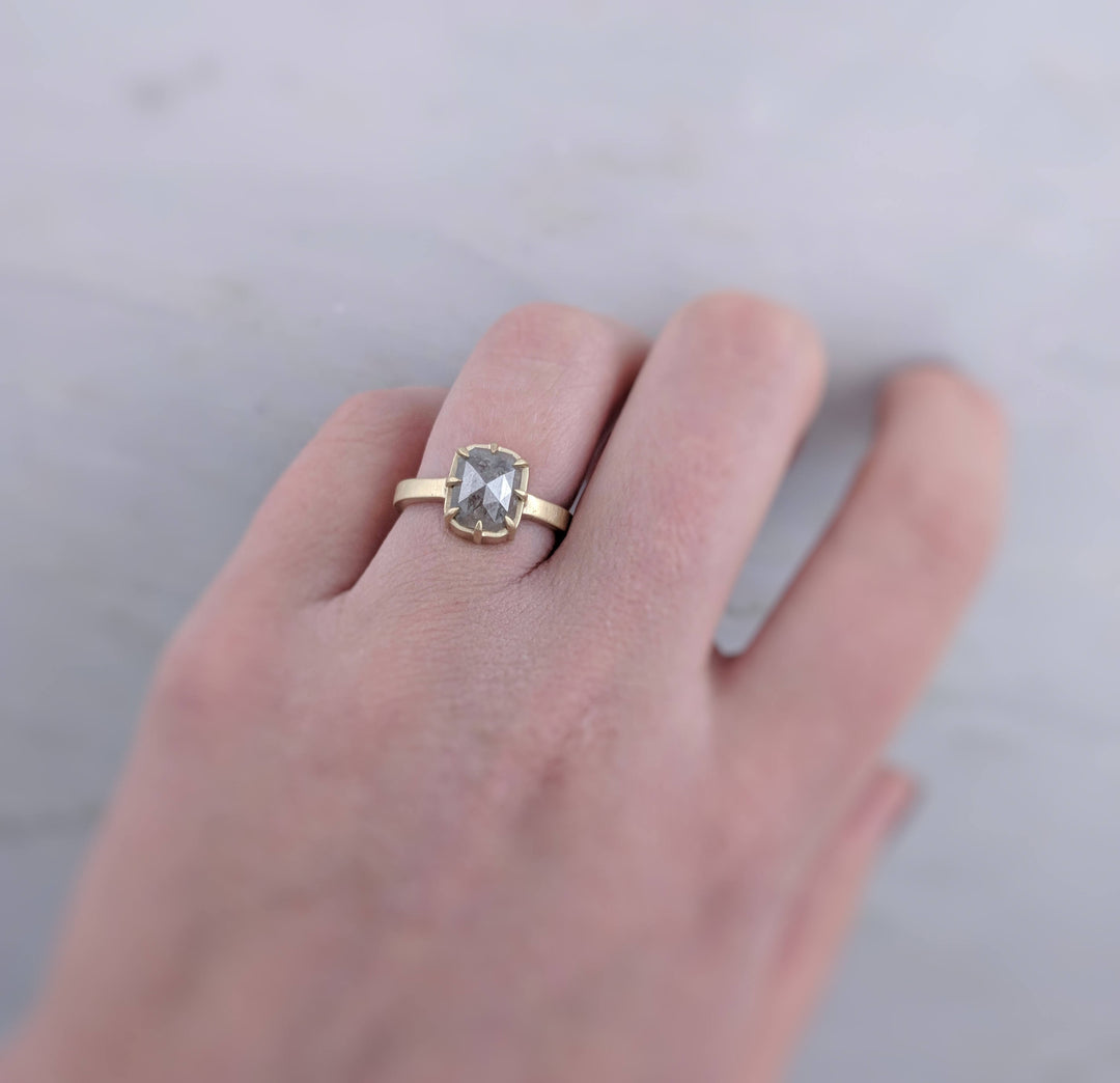 Grey Diamond Ring in 8 Prong Setting | Yellow Gold