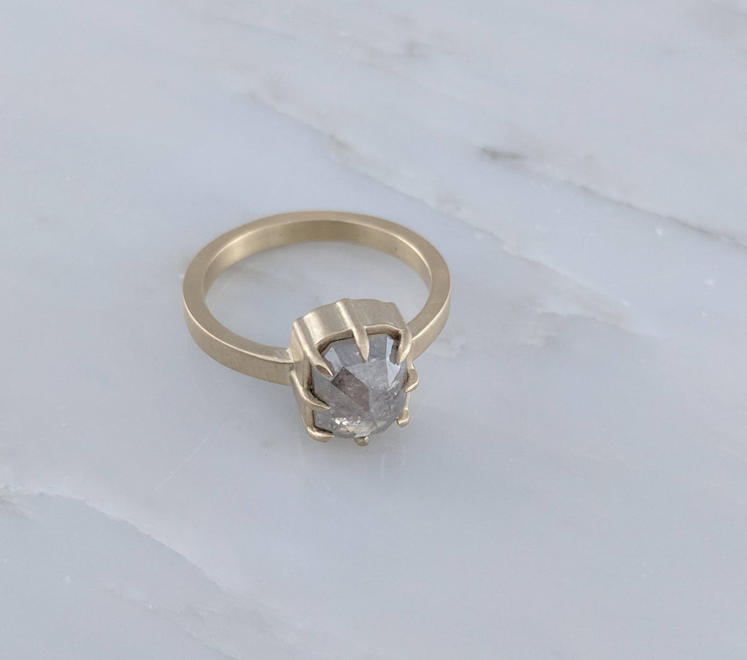 Grey Diamond Ring in 8 Prong Setting | Yellow Gold