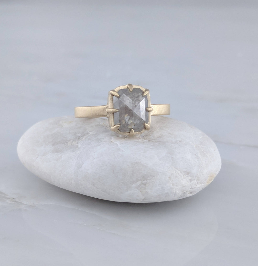 Grey Diamond Ring in 8 Prong Setting | Yellow Gold