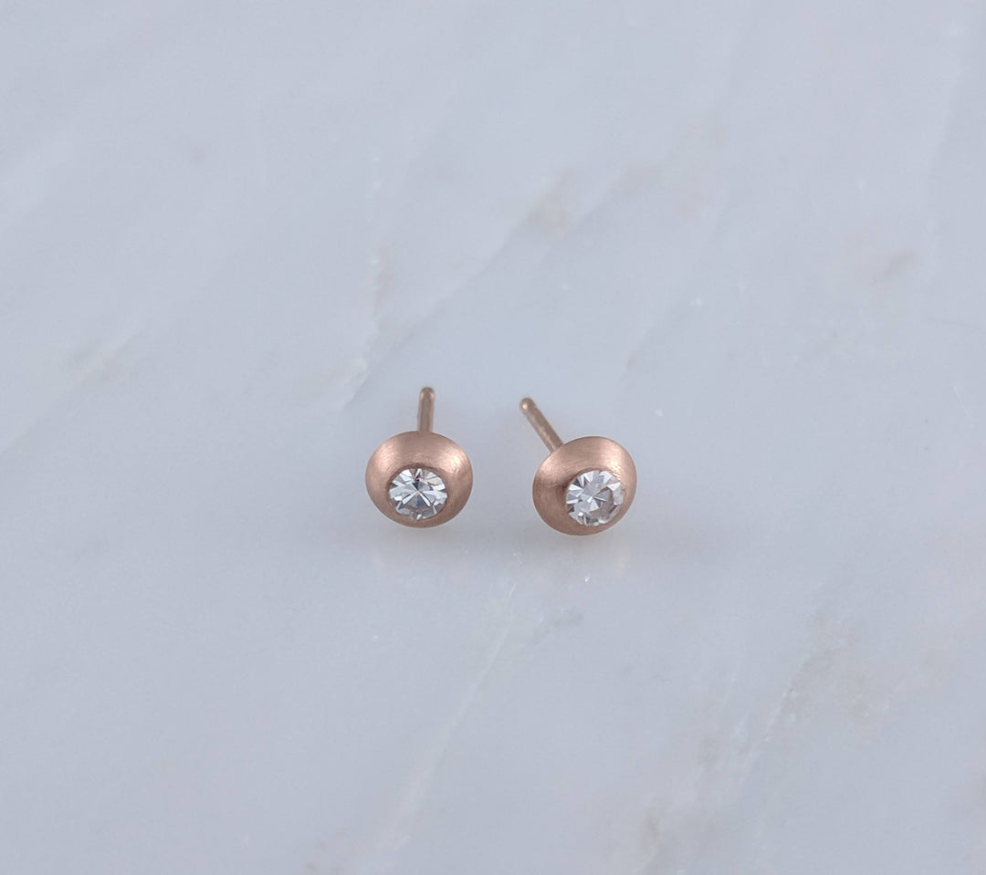 Round Diamond Stud Earrings in 14K Rose Gold