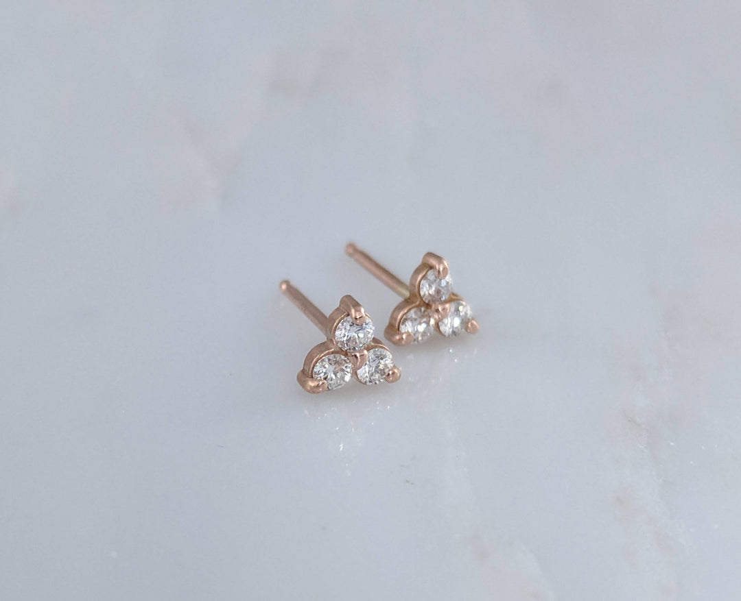 Tiny Diamond Trio Stud Earrings in 14K Rose Gold