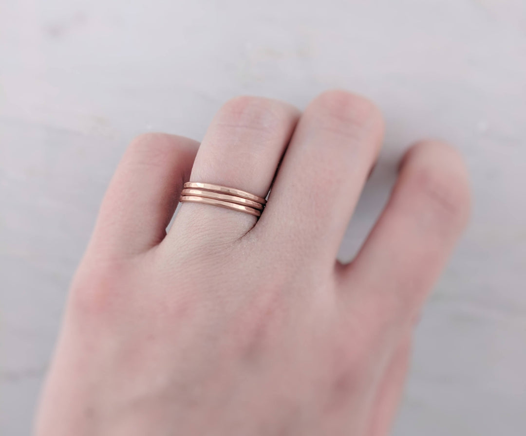 Set of 3 Hammered Stacking Rings | 14K Rose Gold