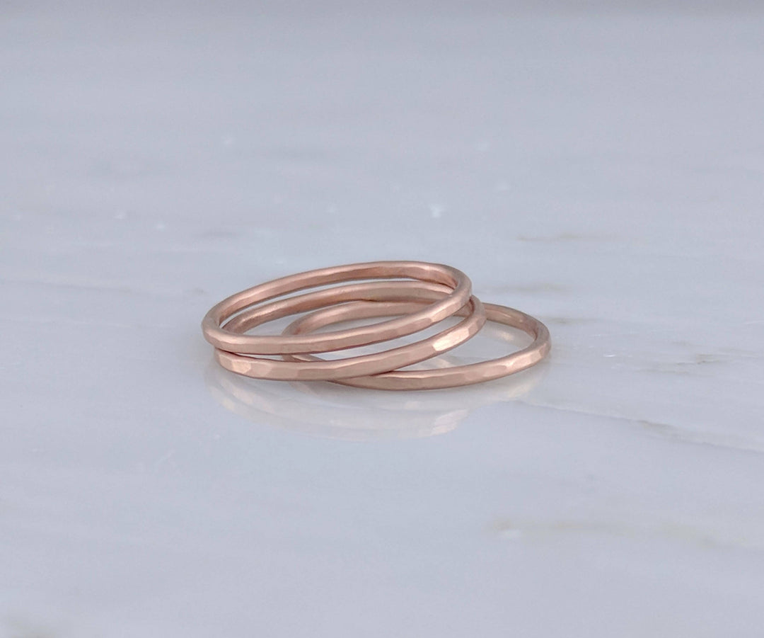 Set of 3 Hammered Stacking Rings | 14K Rose Gold