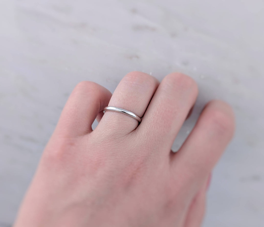 2mm 14K White Gold Half Round Band