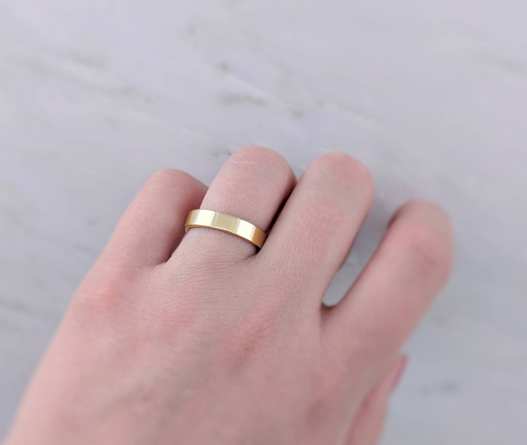 4mm 14K Yellow Gold Flat Wedding Band