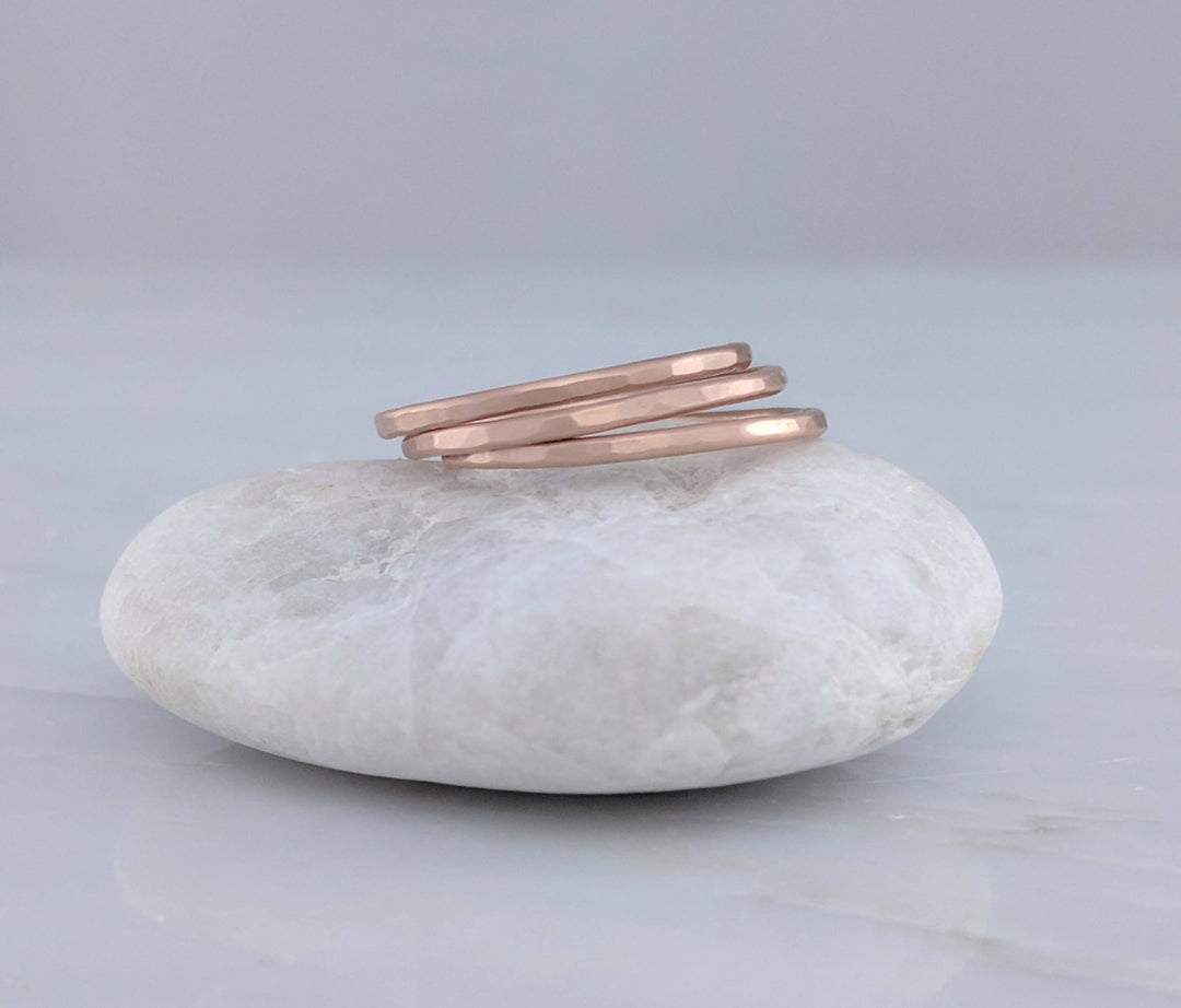 Set of 3 Hammered Stacking Rings | 14K Rose Gold