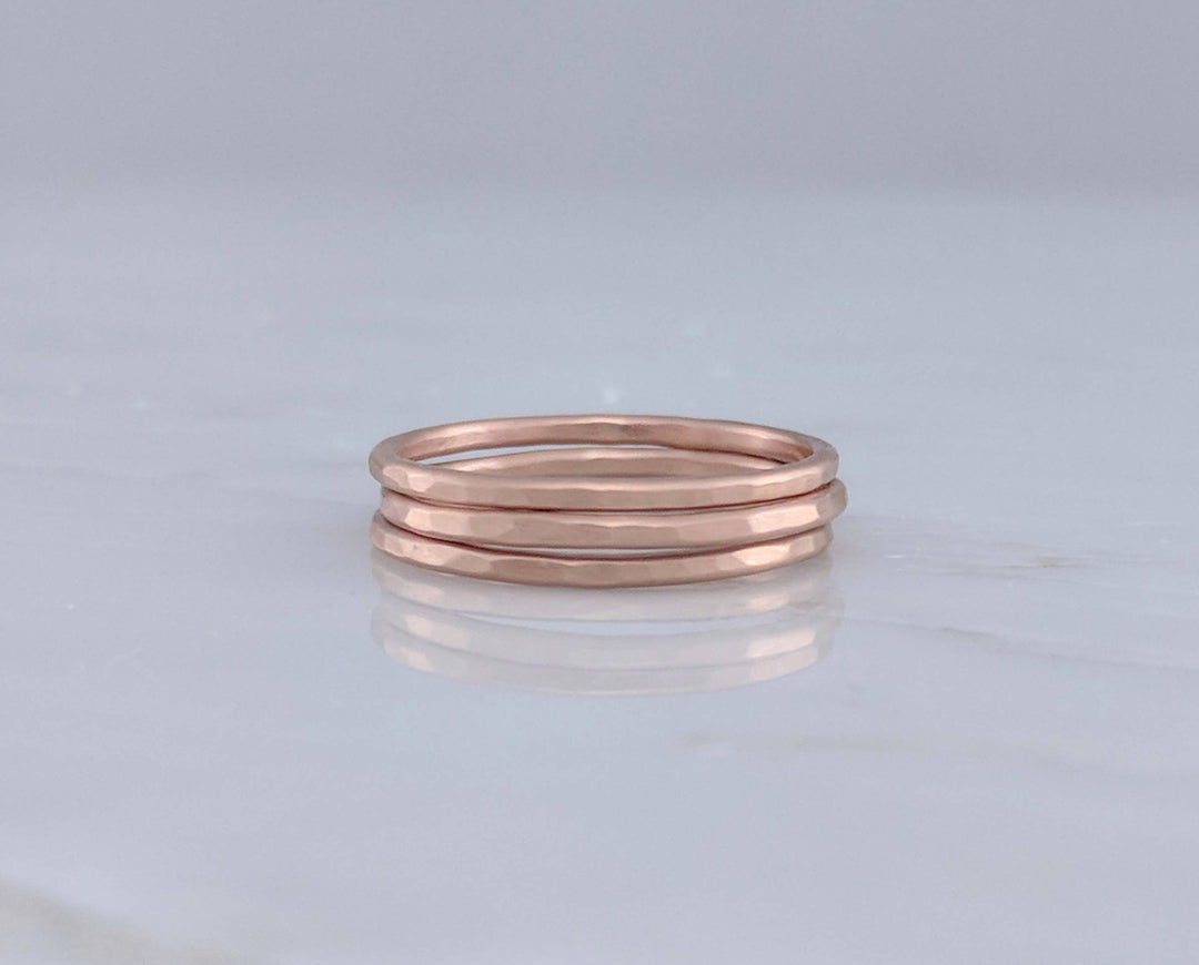 Set of 3 Hammered Stacking Rings | 14K Rose Gold