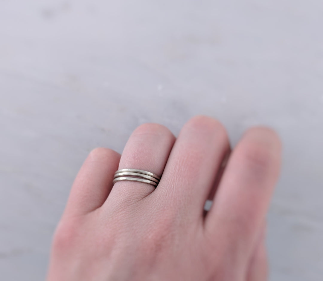 Set of 3 Hammered Stacking Rings | 14K White Gold