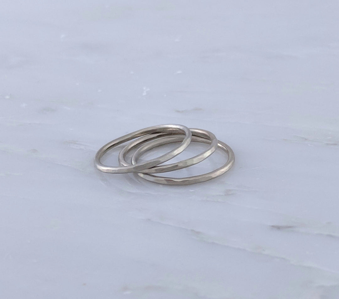 Set of 3 Hammered Stacking Rings | 14K White Gold