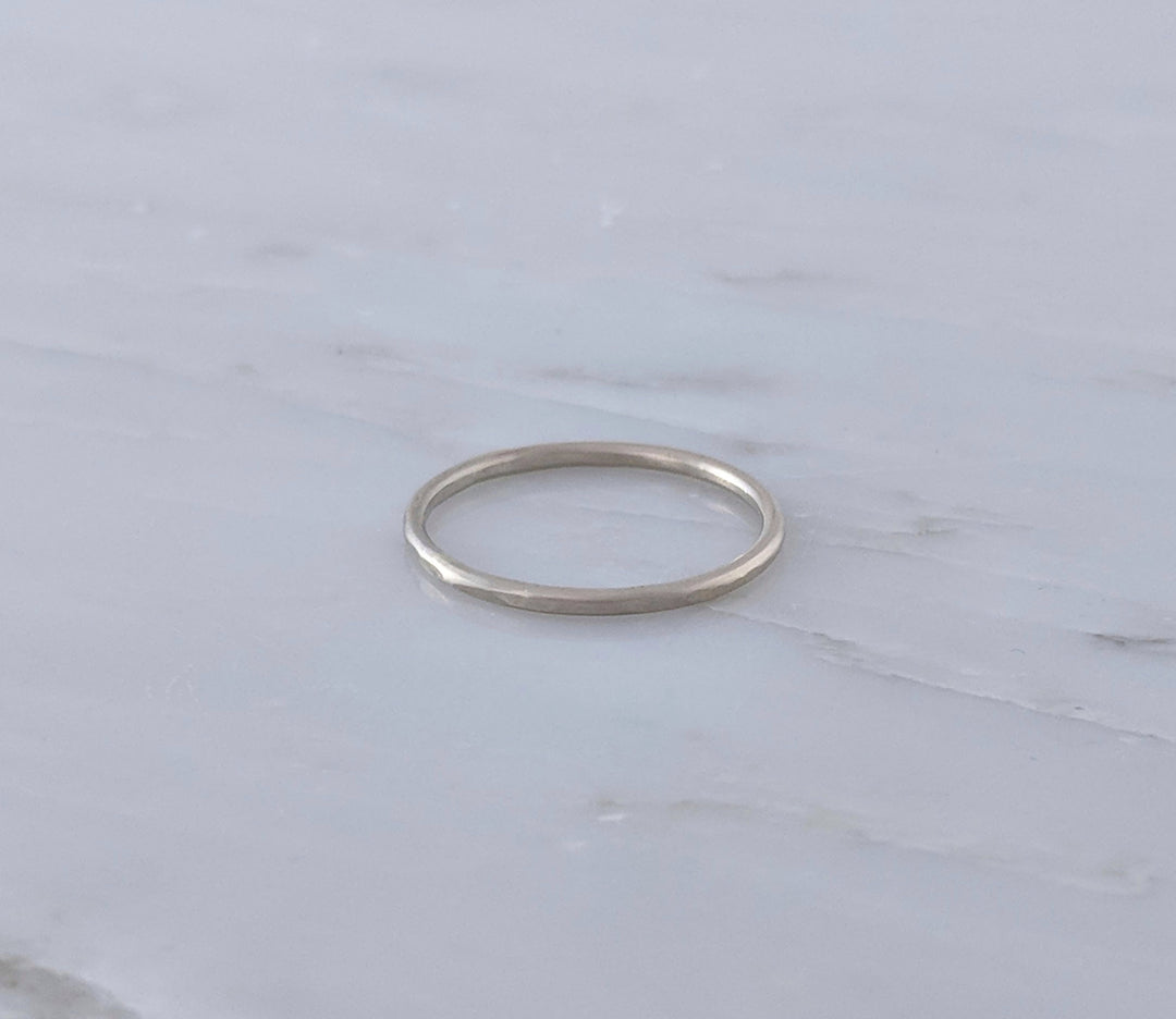 Thin Hammered 14K White Gold Band