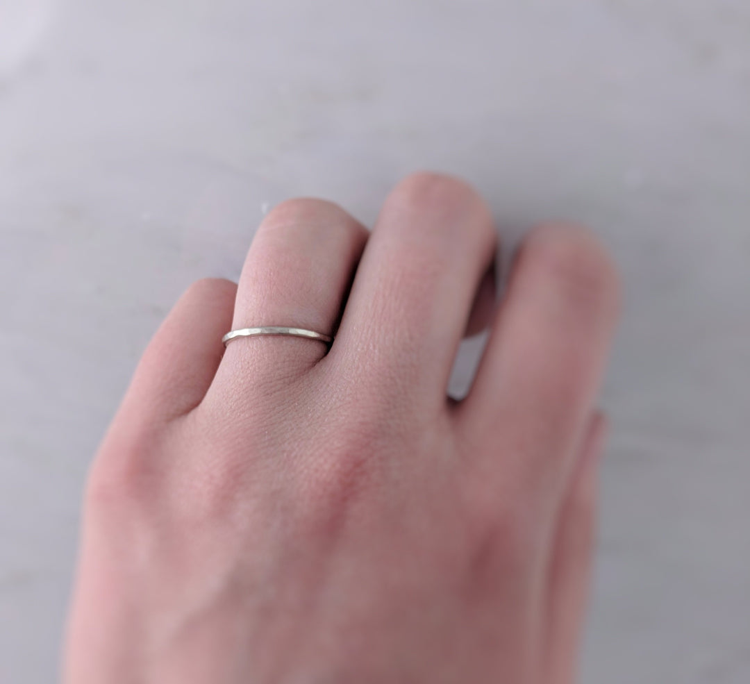 Thin Hammered 14K White Gold Band