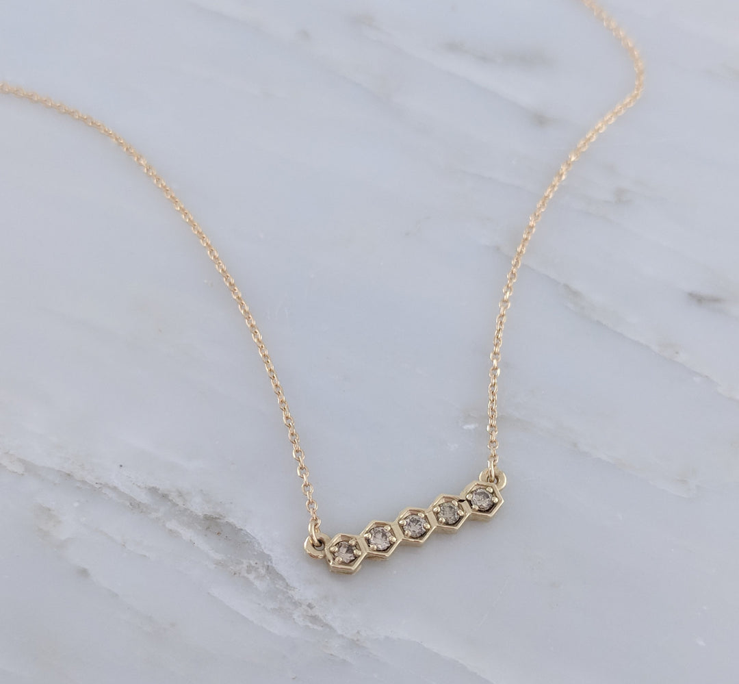 Tiny Diamond Hexagon Necklace in 14K Yellow Gold