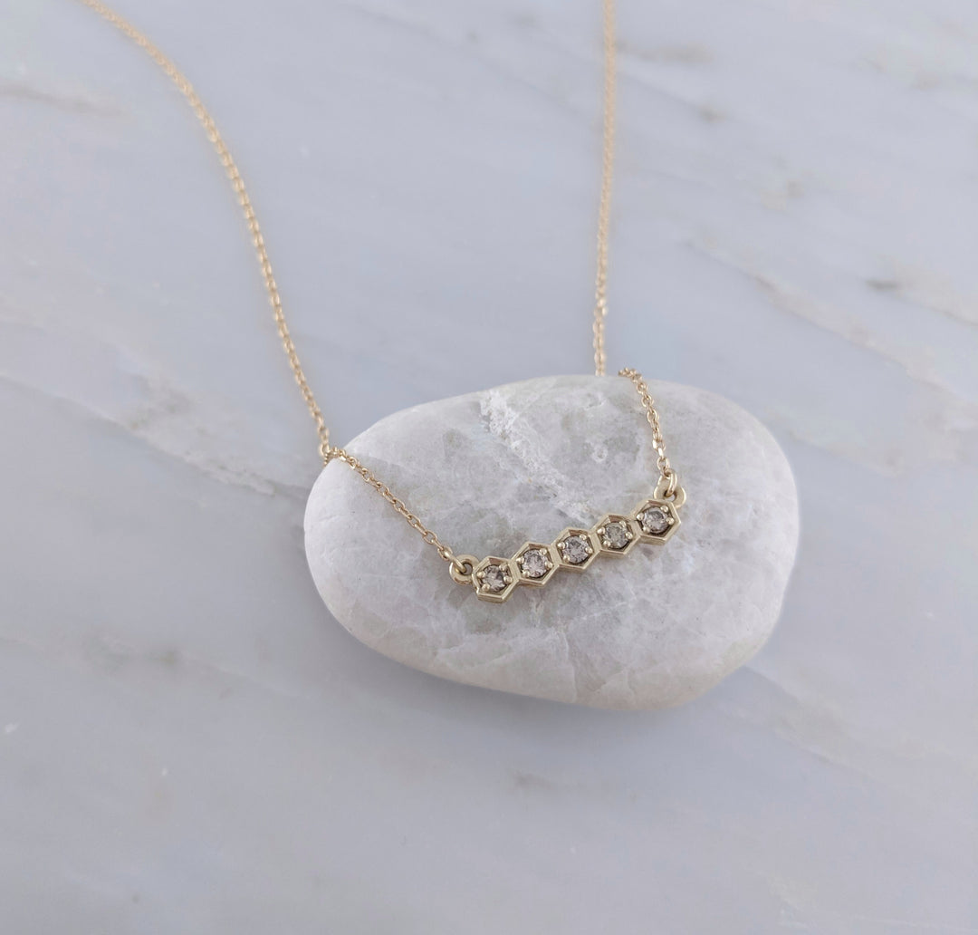 Tiny Diamond Hexagon Necklace in 14K Yellow Gold