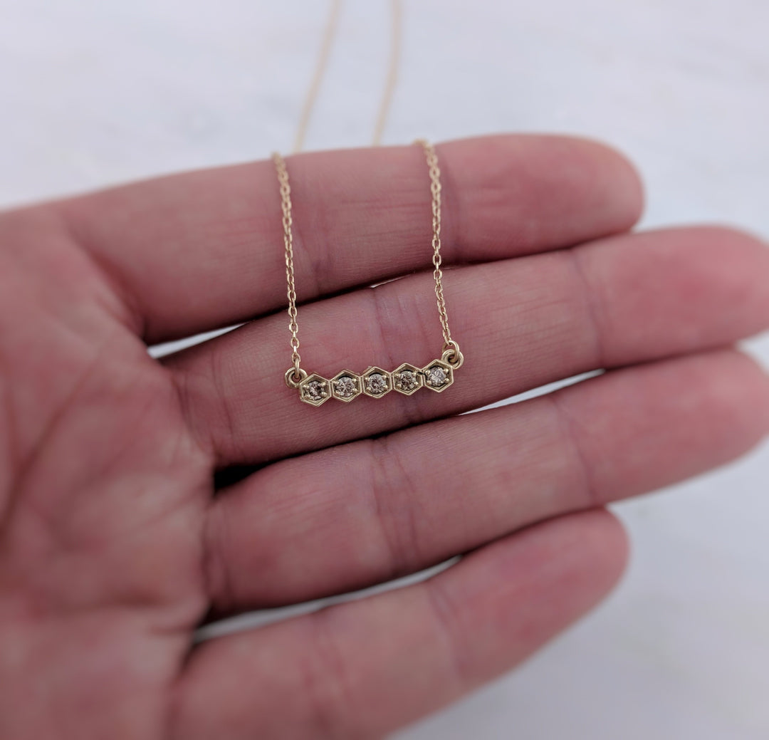 Tiny Diamond Hexagon Necklace in 14K Yellow Gold