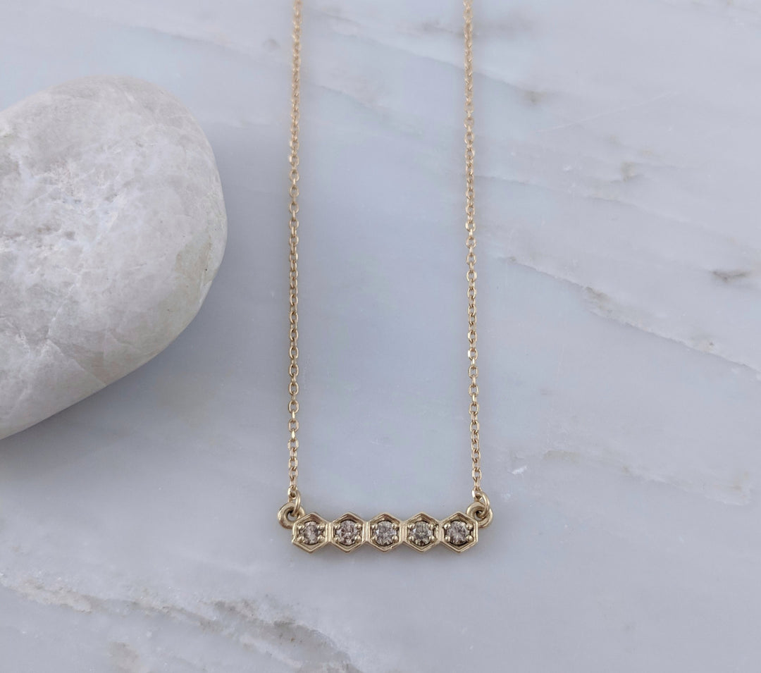 Tiny Diamond Hexagon Necklace in 14K Yellow Gold