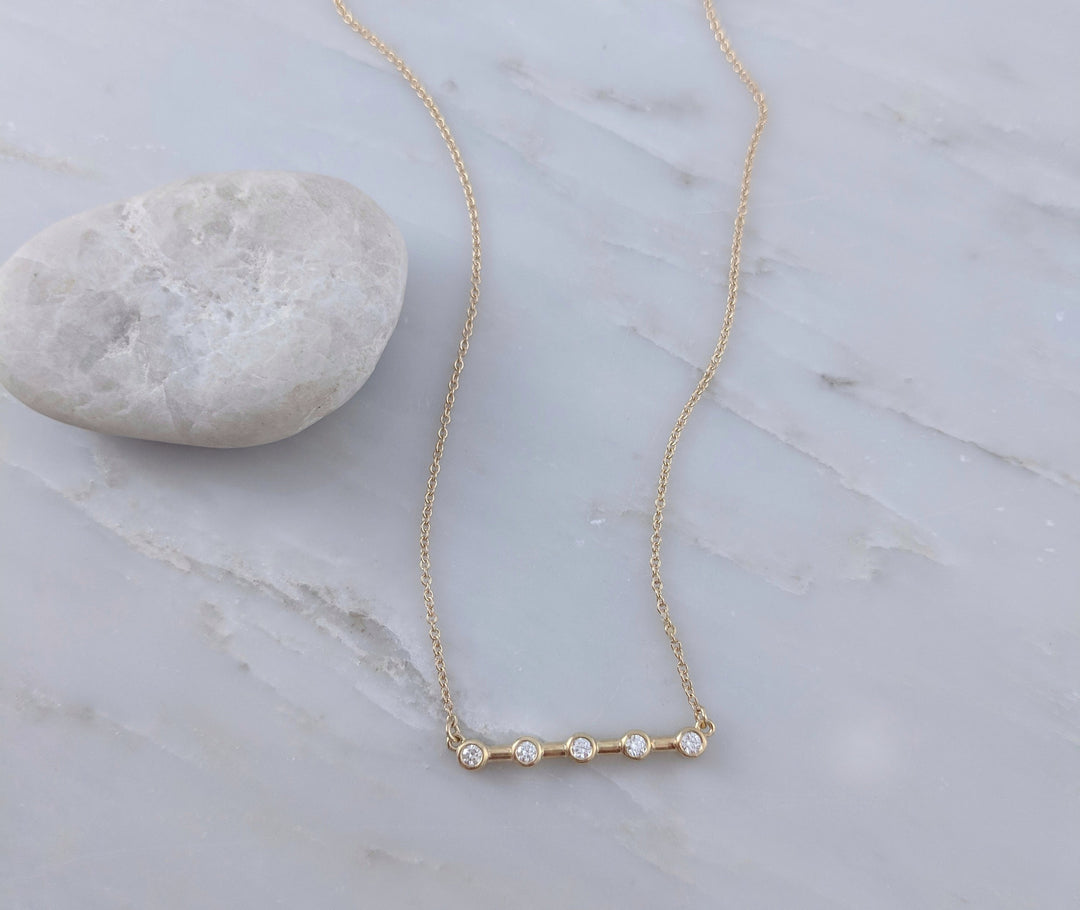 5 Stone Diamond Bar Necklace in Gold