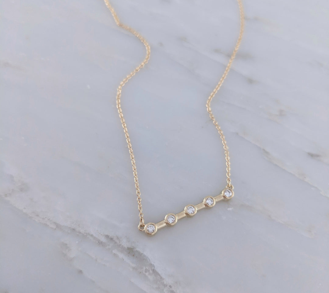 5 Stone Diamond Bar Necklace in Gold