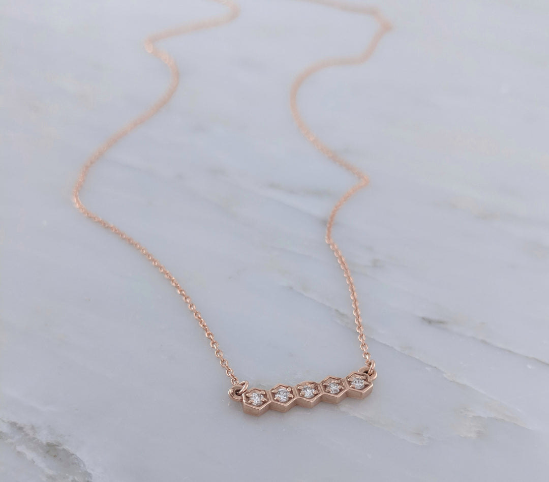 Tiny Diamond Hexagon Necklace in Rose Gold