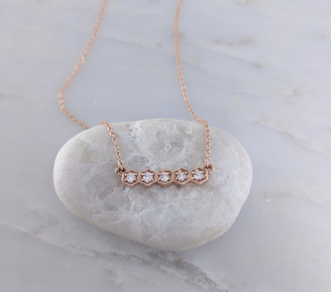 Tiny Diamond Hexagon Necklace in Rose Gold