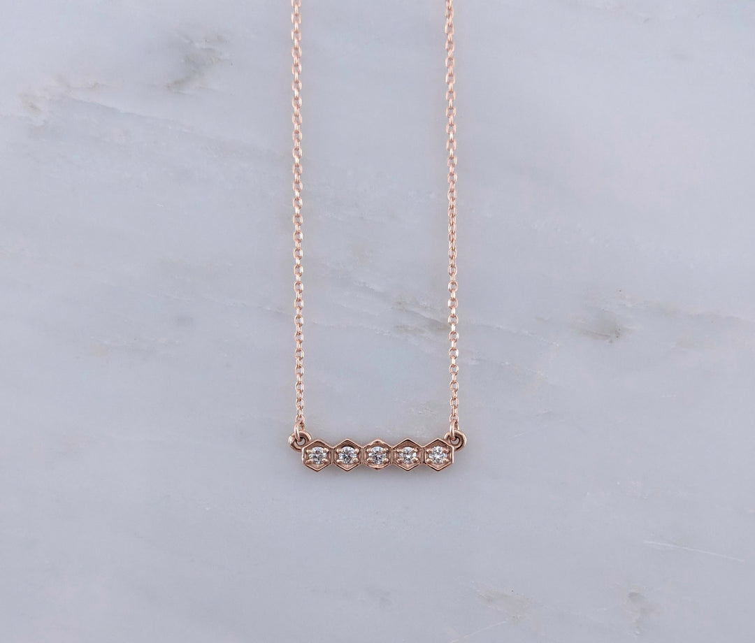 Tiny Diamond Hexagon Necklace in Rose Gold