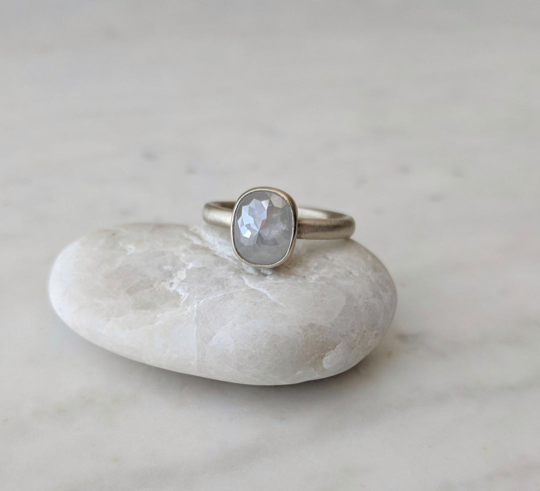 Grey Oval Diamond Ring in 14K White Gold