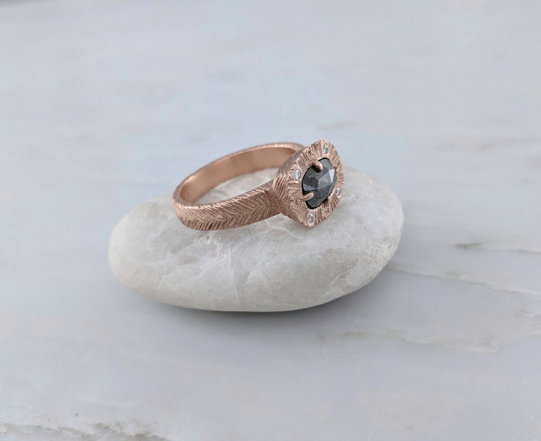 Oval Diamond Ring | Textured Rose Gold