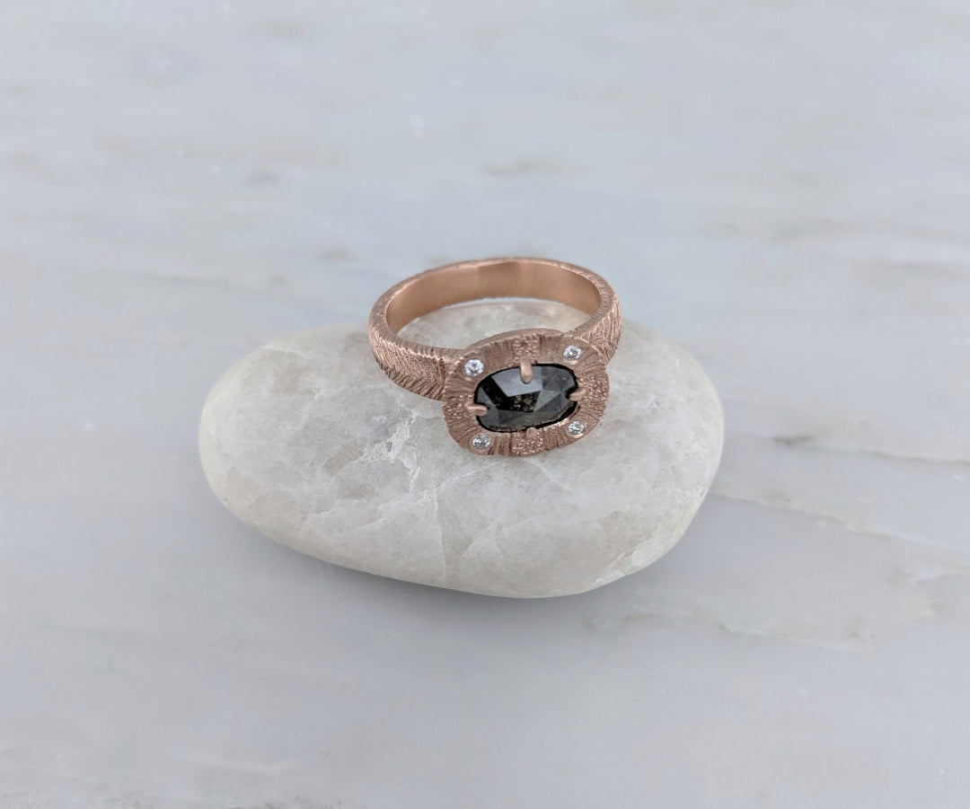 Oval Diamond Ring | Textured Rose Gold