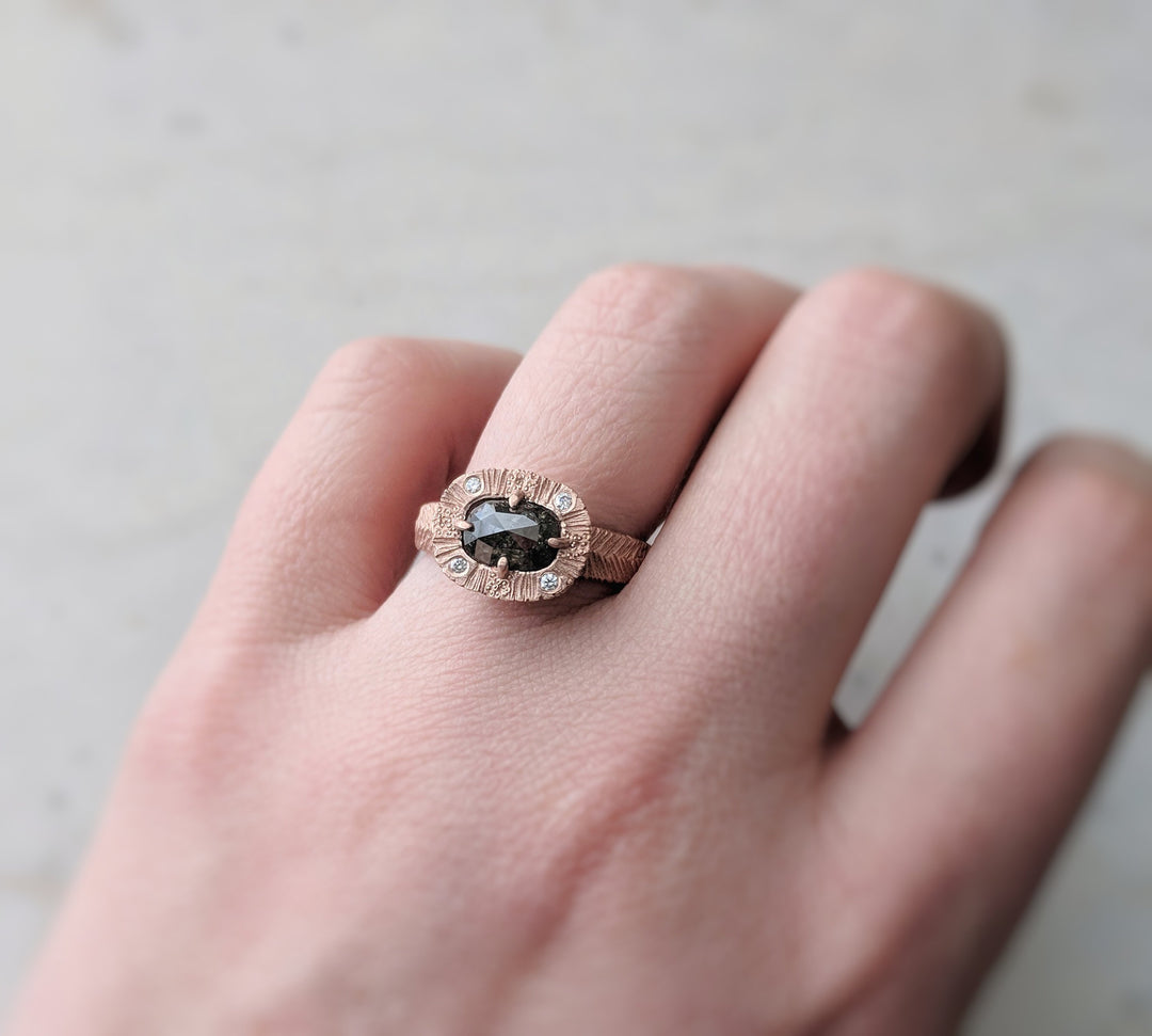 Oval Diamond Ring | Textured Rose Gold