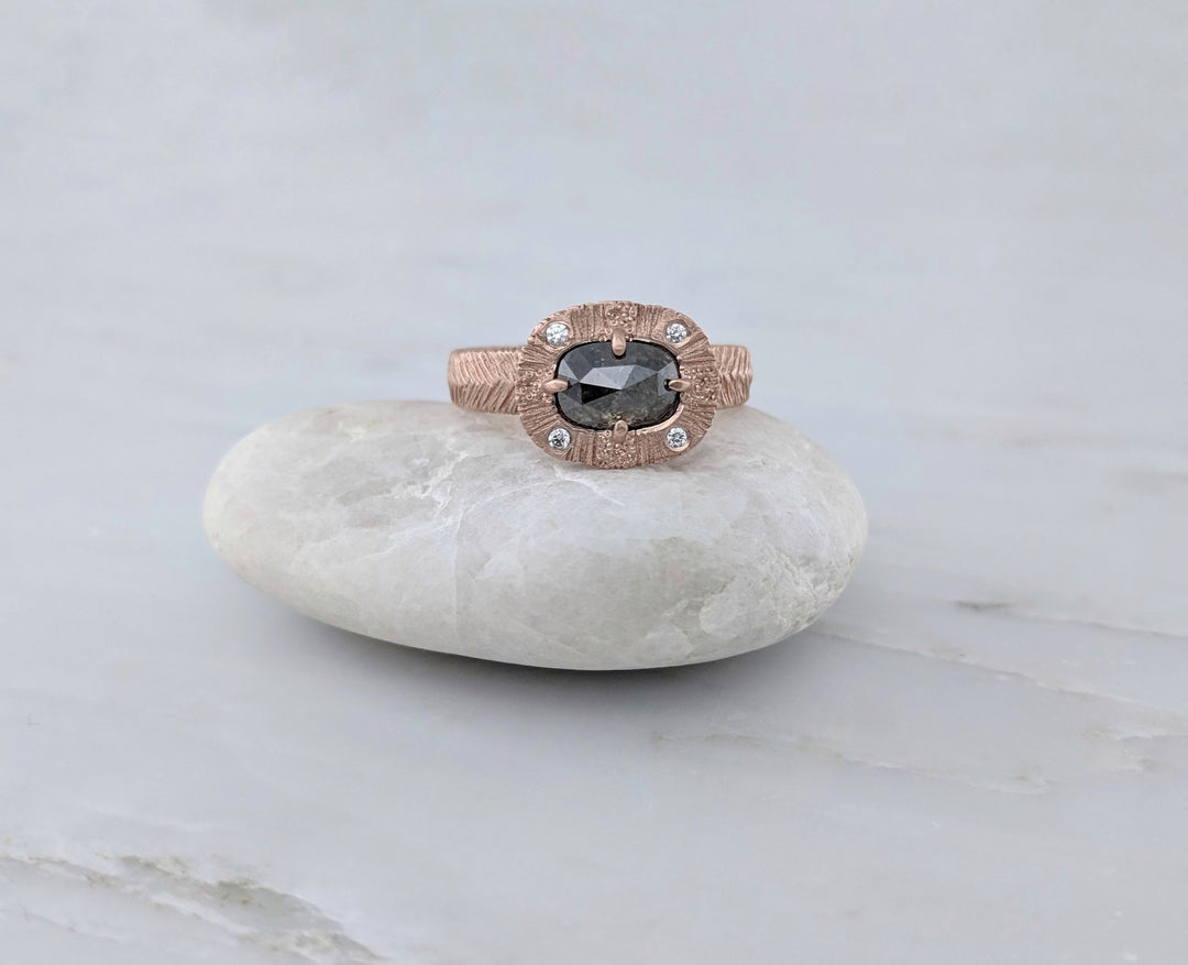 Oval Diamond Ring | Textured Rose Gold