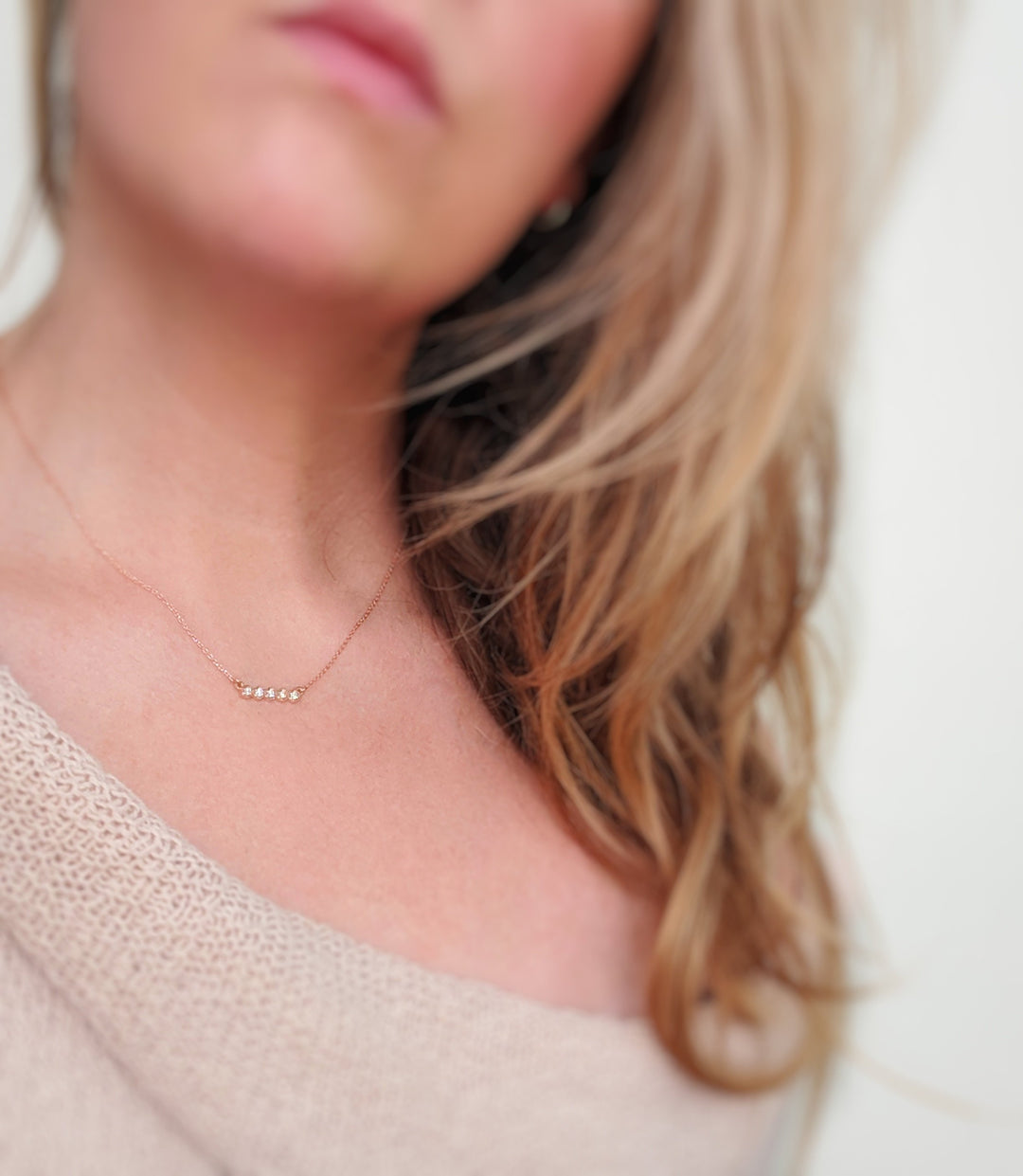 Tiny Diamond Hexagon Necklace in Rose Gold