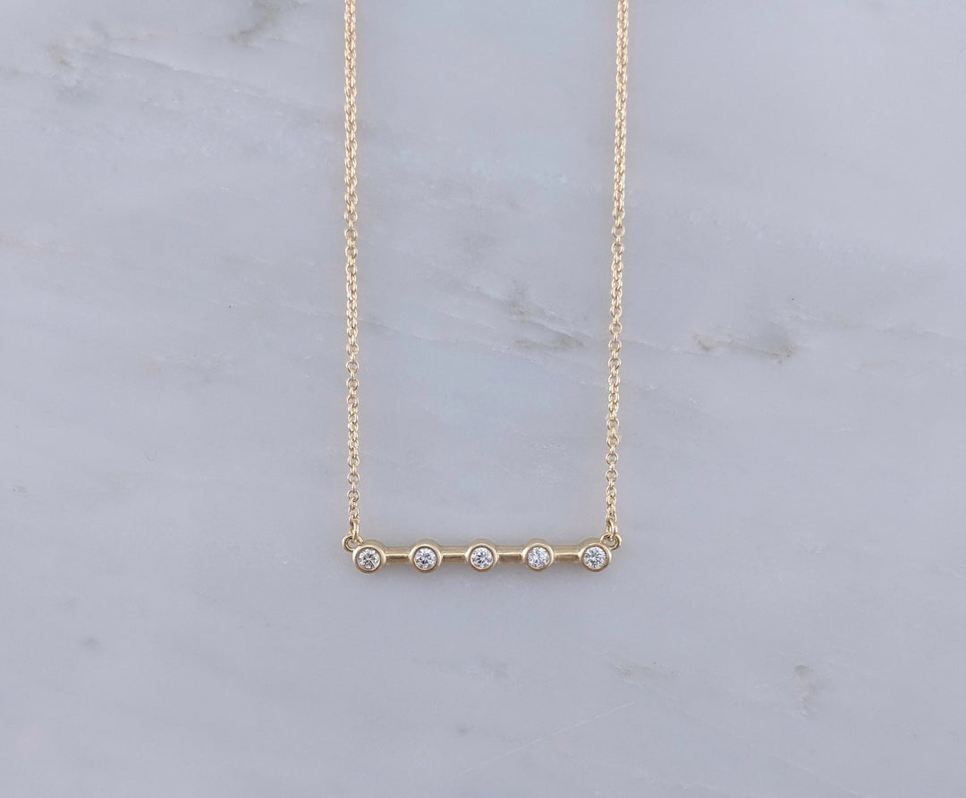 5 Stone Diamond Bar Necklace in Gold