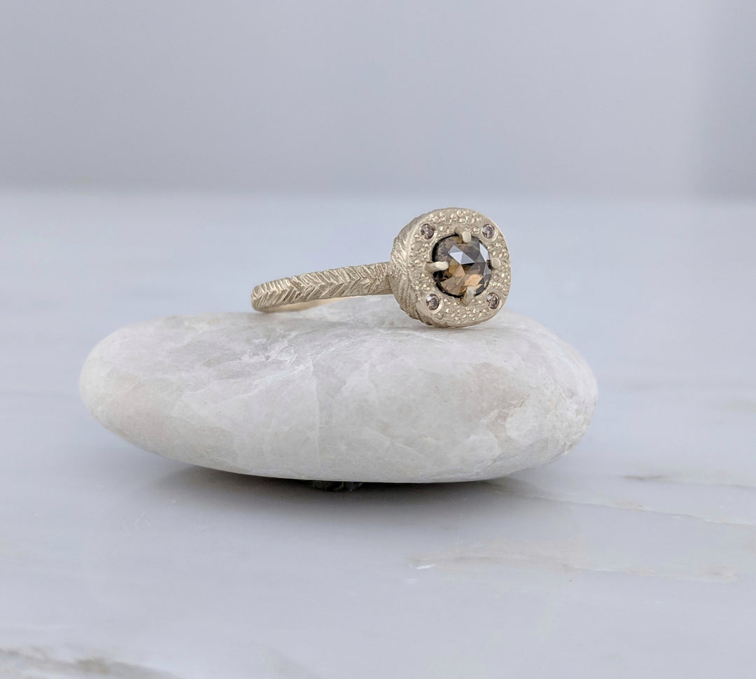 Whiskey Brown Diamond Ring | Textured 14K Gold