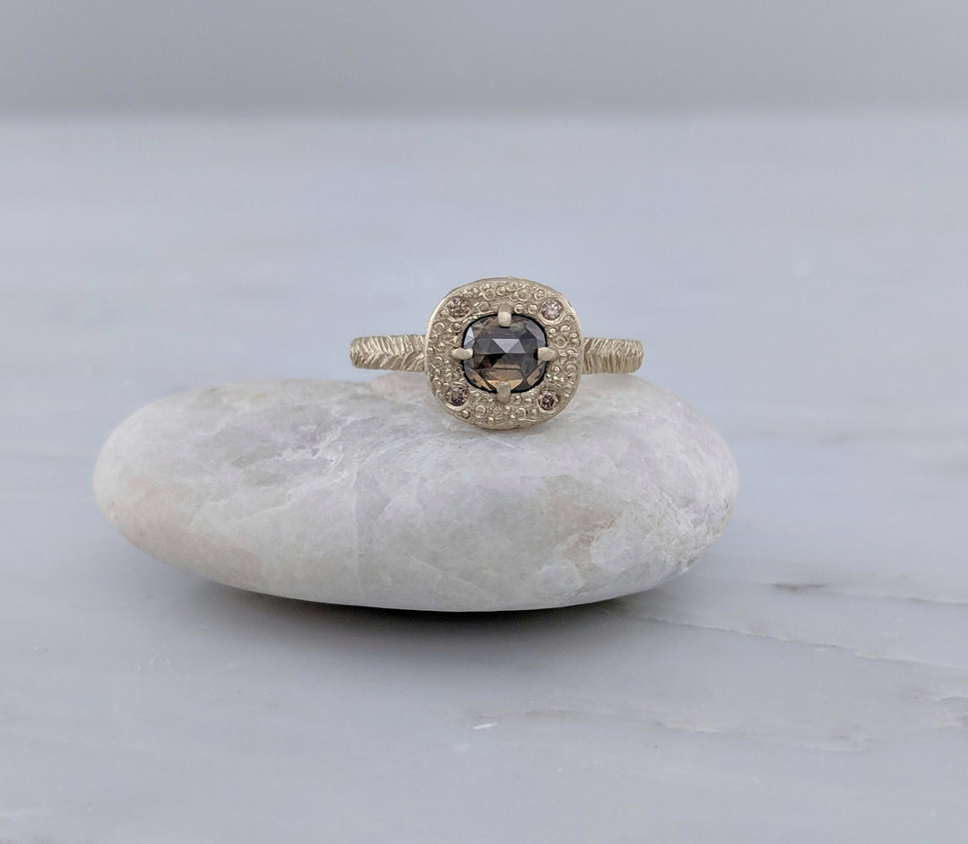 Whiskey Brown Diamond Ring | Textured 14K Gold