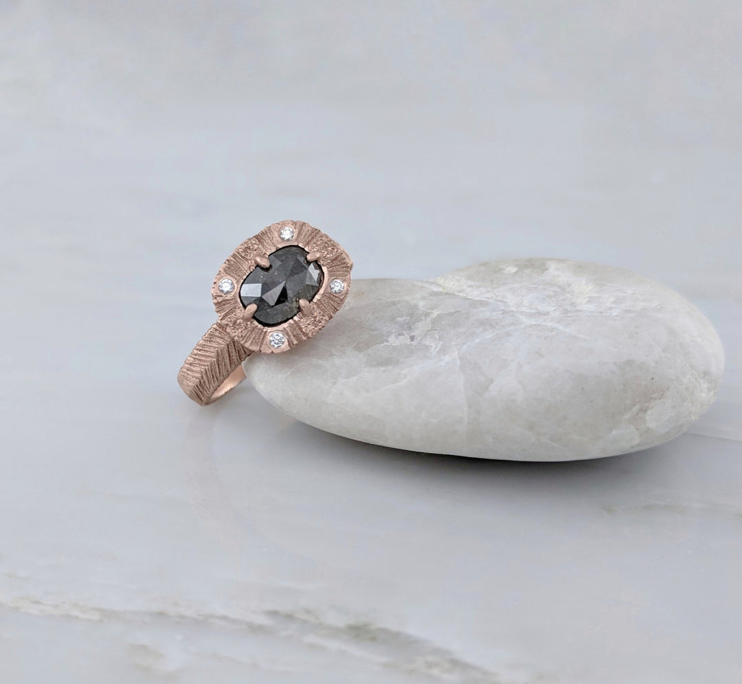 Oval Diamond Ring | Textured Rose Gold