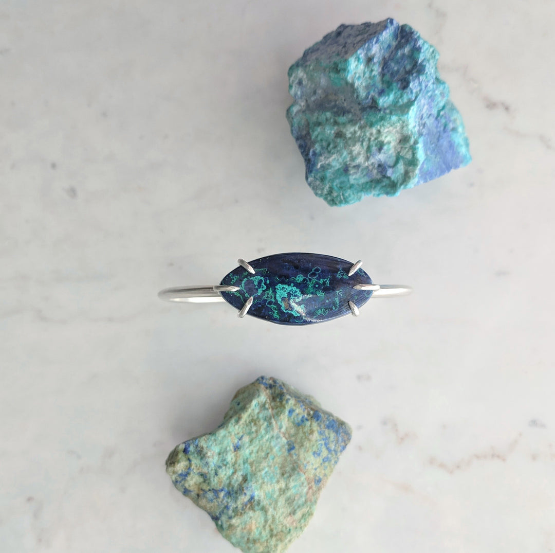 Azurite Malachite Cuff Bracelet | Sterling Silver Bracelet