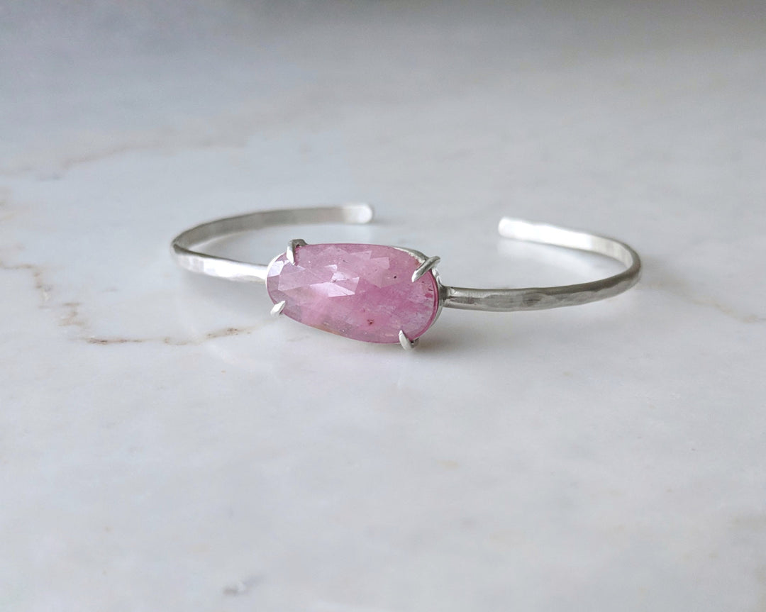 Rose Cut Sapphire Cuff Bracelet | Sterling Silver Bracelet