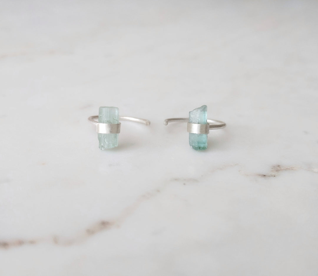 Raw Tourmaline Huggie Earrings | Sterling Silver Hoops