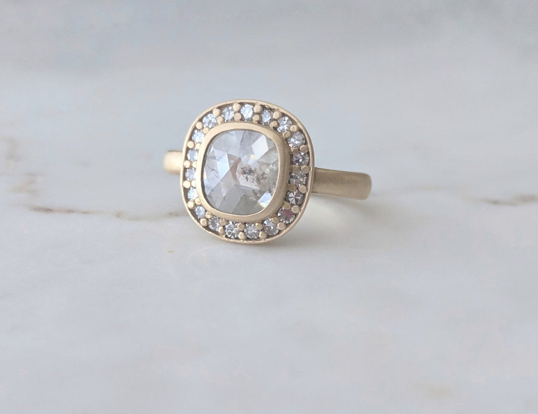 Translucent Cushion Diamond Halo Ring in 14K Yellow Gold