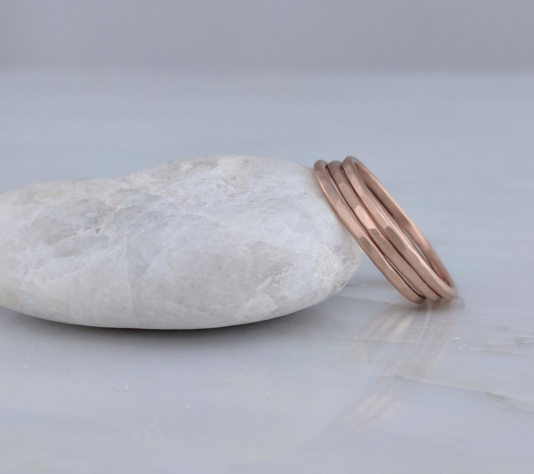 Set of 3 Hammered Stacking Rings | 14K Rose Gold