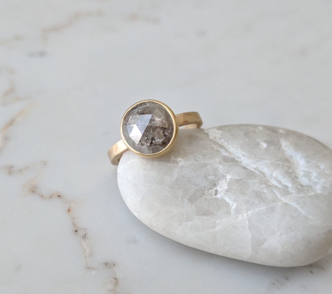 Big Gray Rose Cut Diamond in 14K Yellow Gold