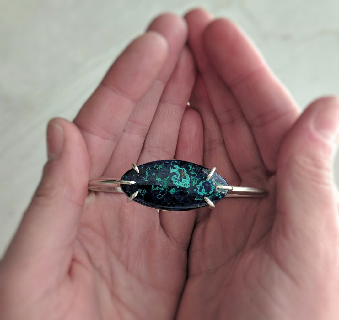 Azurite Malachite Cuff Bracelet | Sterling Silver Bracelet