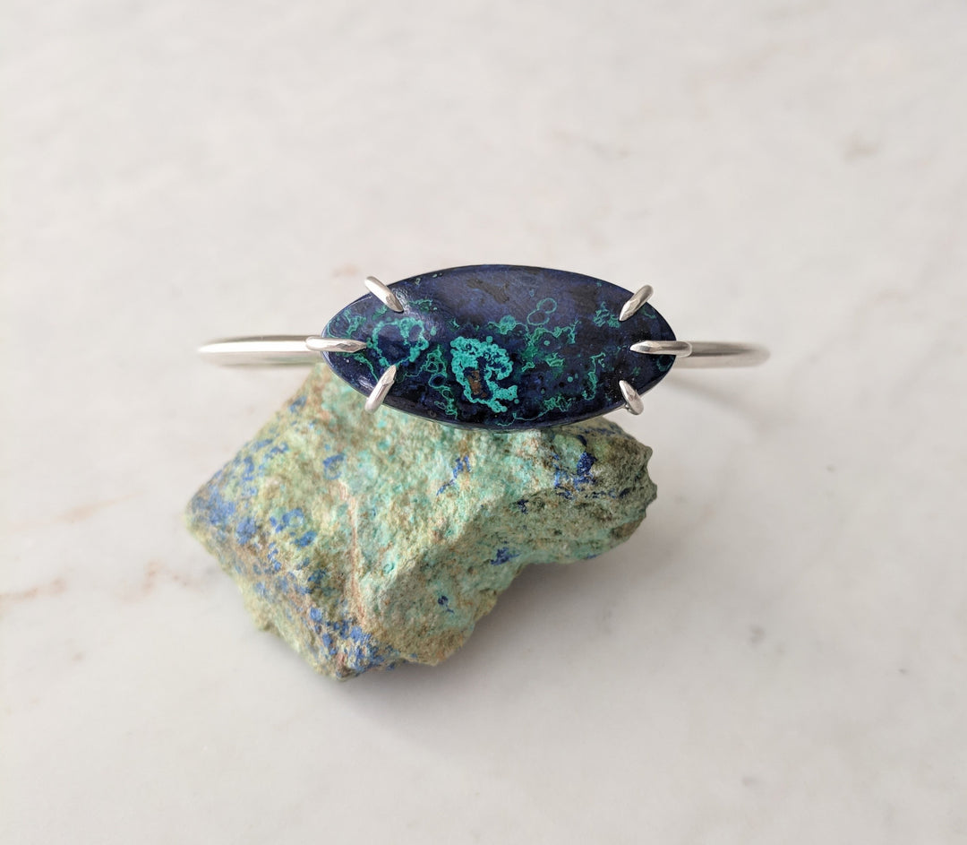 Azurite Malachite Cuff Bracelet | Sterling Silver Bracelet