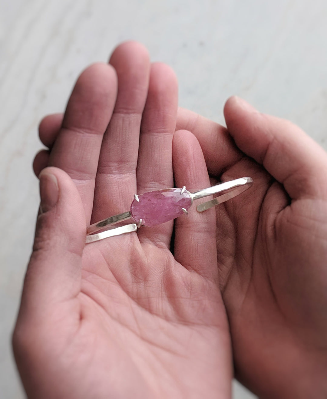 Rose Cut Sapphire Cuff Bracelet | Sterling Silver Bracelet