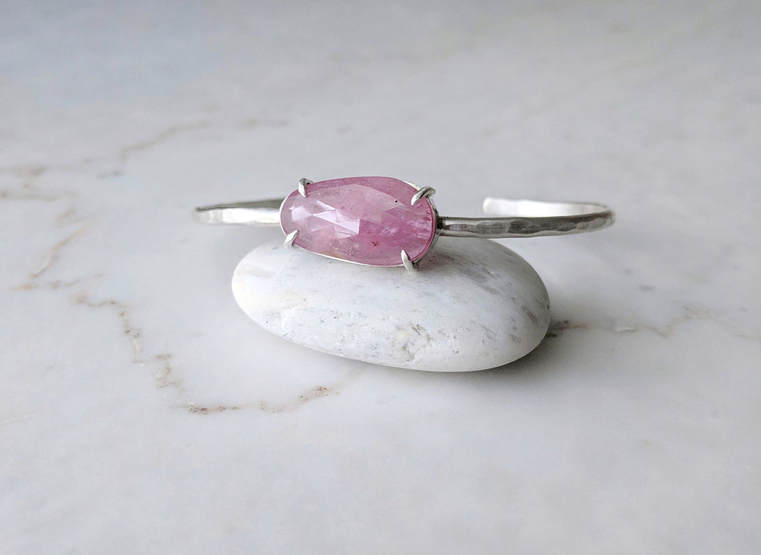 Rose Cut Sapphire Cuff Bracelet | Sterling Silver Bracelet