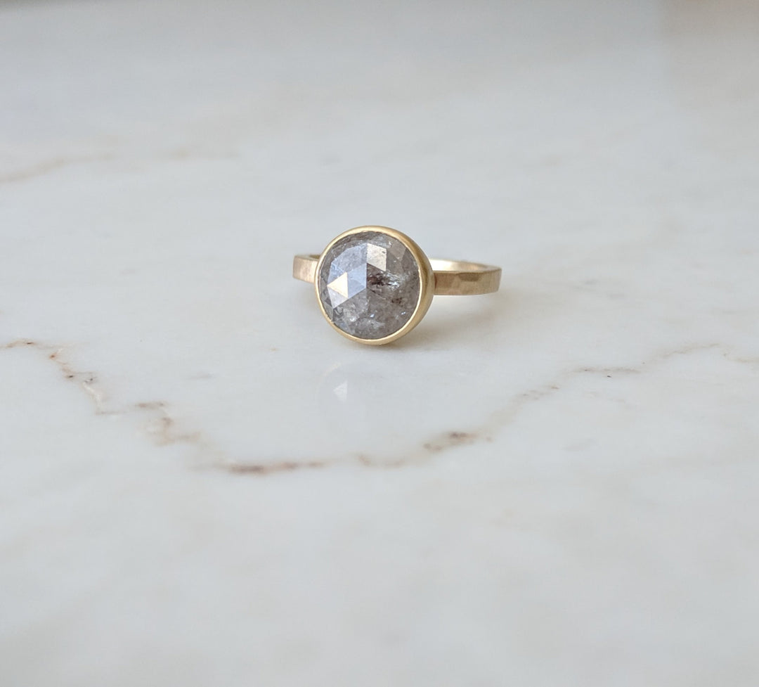 Big Gray Rose Cut Diamond in 14K Yellow Gold